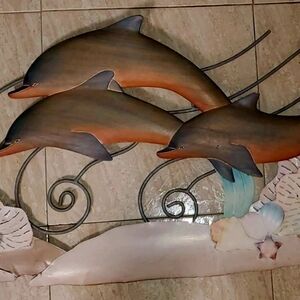 Dolphin Wall Art Decor in Brown and Blue